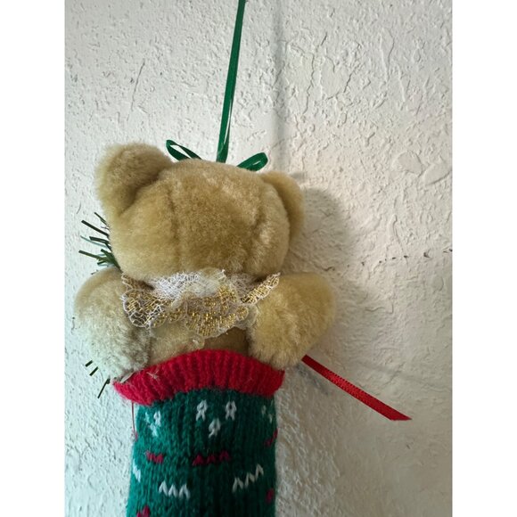Vintage 1998 Beary Christmas Collectible Knit Stocking Ornament Teddy Bear READ - Picture 4 of 10